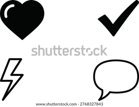 Collection of four distinct icons representing heart, check, lightning, and speech