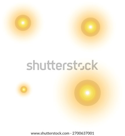 A collection of four distinct, luminous yellow orbs, each emitting a soft, radiant glow against a stark white backdrop, creating a sense of ethereal energy.