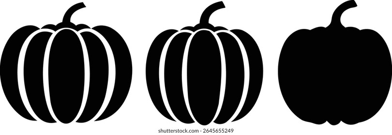 A collection of four distinct pumpkin illustrations, each showcasing a unique style and design. Perfect for autumn, Halloween, and harvest-themed projects, offering versatile decorative elements.