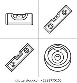 A collection of four distinct spirit level tools depicted in a clean line art illustration style