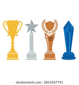A collection of four distinct tall trophy icons representing victory and achievement.