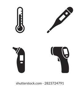 A collection of four distinct thermometer icons representing different methods for temperature measurement.