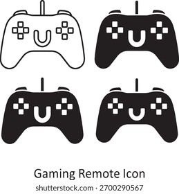 A collection of four distinct video game controller icons presented in both classic black and white styles, ideal for gaming interfaces and digital media.