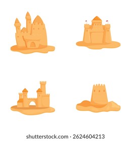 Collection of four distinctive sandcastle designs, ideal for summerthemed projects