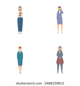 Collection of four diverse illustrated businesswomen standing in different professional poses