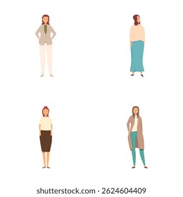 Collection of four diverse women in casual and business attire for various uses