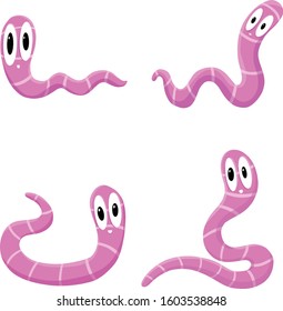 Collection of Four Earth Worm Cartoon Character Vector Illustration