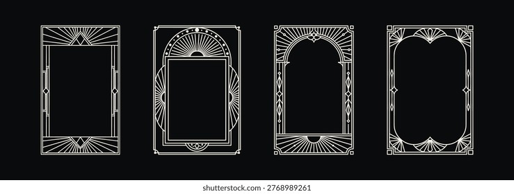 Collection of four elegant Art Deco style frames with geometric patterns and luxurious vintage design elements perfect for invitations or posters.