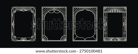 A collection of four elegant Art Deco style frames featuring intricate geometric patterns and sunburst motifs perfect for vintage designs.