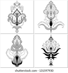 Collection of four elements. East floral patterns. Easy to change colors. Make your ornament.