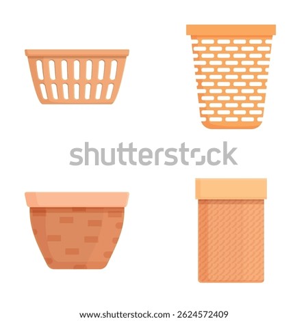 Collection of four empty baskets with various designs, isolated on a white background