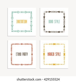 Collection of four ethnic seamless patterns. Aztec geometric backgrounds. Stylish navajo fabric. Modern abstract wallpaper. Vector illustration.