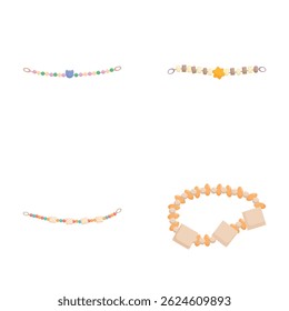 Coleção de quatro desenhos de pulseira frisada na moda isolados em um fundo branco limpo