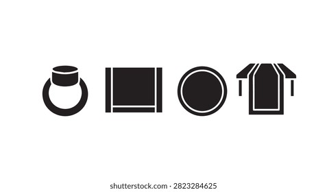 Collection of four flat style icons showcasing a ring a book a circle and a house symbol