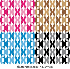 Collection four fun patterns with colorful decorations on white background
