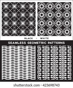 COLLECTION OF FOUR GEOMETRIC PATTERNS - BLACK and WHITE - VECTOR ILLUSTRATION

