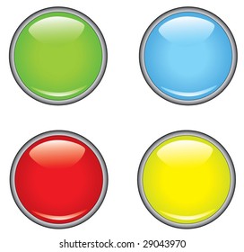 A collection of four glossy buttons in various colors