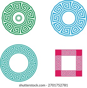 Collection of four greek key pattern ornaments