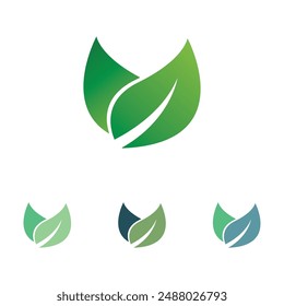 Collection of four green leaf and swirl eco-friendly logos.