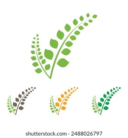 Collection of four green leaf and swirl eco-friendly logos.