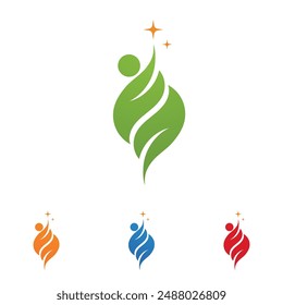 Collection of four green leaf and swirl eco-friendly logos.