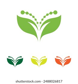 Collection of four green leaf and swirl eco-friendly logos.