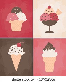 A collection of four ice cream cards.