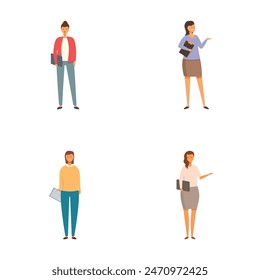 Collection of four illustrated characters geared for business, showcasing diversity and professionalism