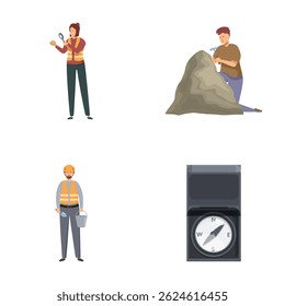 Collection of four illustrated icons featuring outdoor exploration and navigation themes