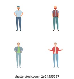 Collection of four illustrated men with different outfits and poses on a white background