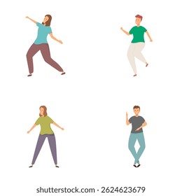 Collection of four illustrations depicting joyful individuals expressing themselves through dance