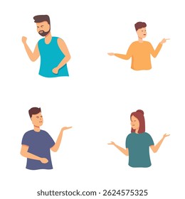 Collection of four illustrations showing diverse individuals with different gestures and expressions