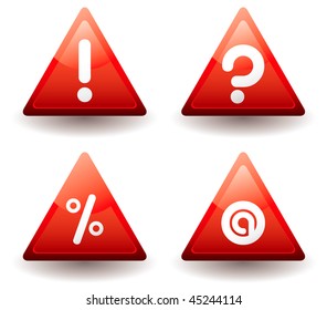 Collection of four information triangle signs with drop shadow