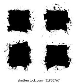 Collection of four ink splats with grunge effect and room for text