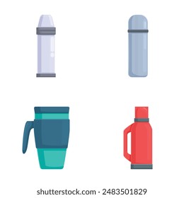Collection of four isolated drink container icons showcasing different designs suitable for diverse beverages