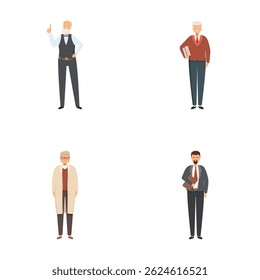 Collection of four isolated male professionals in business attire, in various poses