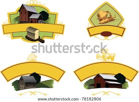 A collection of four labels, ideal for farm, garden, food, or general agriculture use.