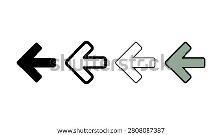 A collection of four leftfacing arrow icons with different styles and colors arranged horizontally
