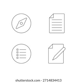 Una colección de cuatro líneas de iconos vectoriales para la navegación y los documentos.
