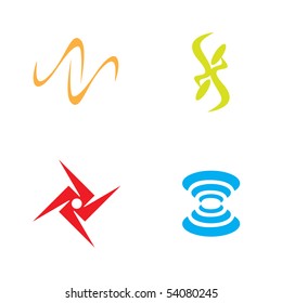 A collection of four logo symbols for use as icons or art elements.
