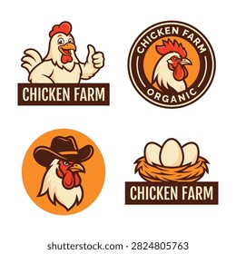 Collection of four logos featuring cartoon chickens, eggs, and farm themes