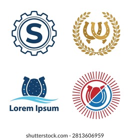 Collection of four logos with various designs on white background for branding
