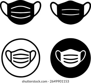 A collection of four medical face mask icons presented in various styles. 
