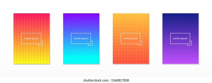 Collection of four minimal colorfull covers design with gradients. For template web design. brochure, layout, magazine, annual report, flyer in A4 with abstract circles and lines. Vector Illustration