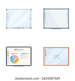 Collection of four minimalistic browser window templates with various display content