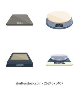 Colección de cuatro escalas digitales modernas de la cocina en diversos diseños, aislados en un fondo blanco