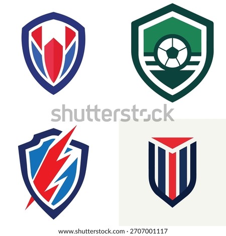 Collection of four modern shield crest logo designs, team sports emblems icon set