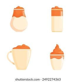 Collection of four modern vector illustrations showcasing different styles of delicious dalgona coffee