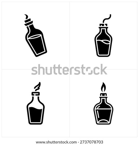 A collection of four monochrome icons featuring distinct bottle shapes and designs.