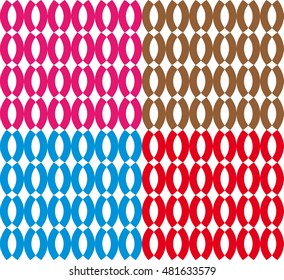 Collection four patterns with colorful decorations on white background
